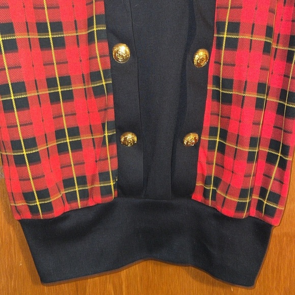 •PETER POPOVITCH•NWT VINTAGE BUFFALO PLAID GOLD BUTTON 3/4 SLEEVE BLOUSE SMALL - Picture 9 of 10